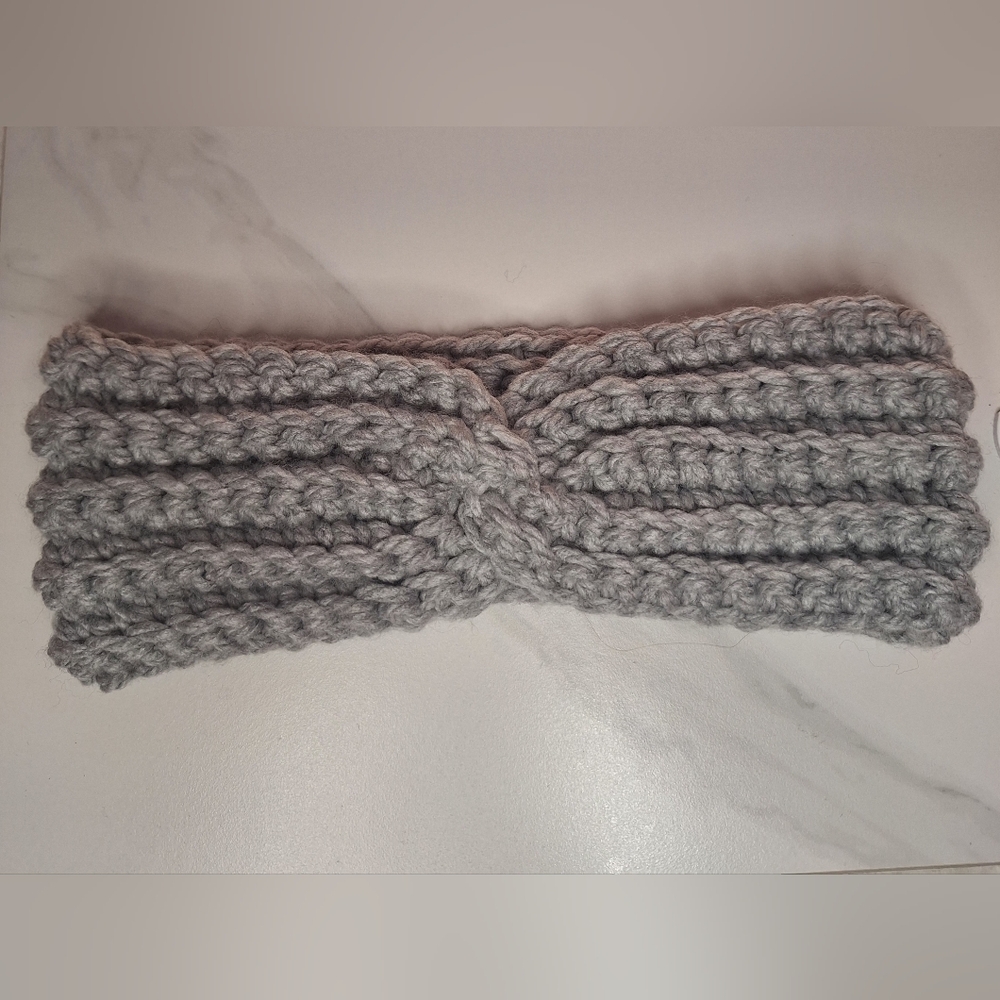 Handmade Crochet Light Gray Ear Warmers Head Band Twist Handcrafted 100% Acrylic